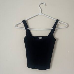 Black Square Necked Ribbed Women's CropTop